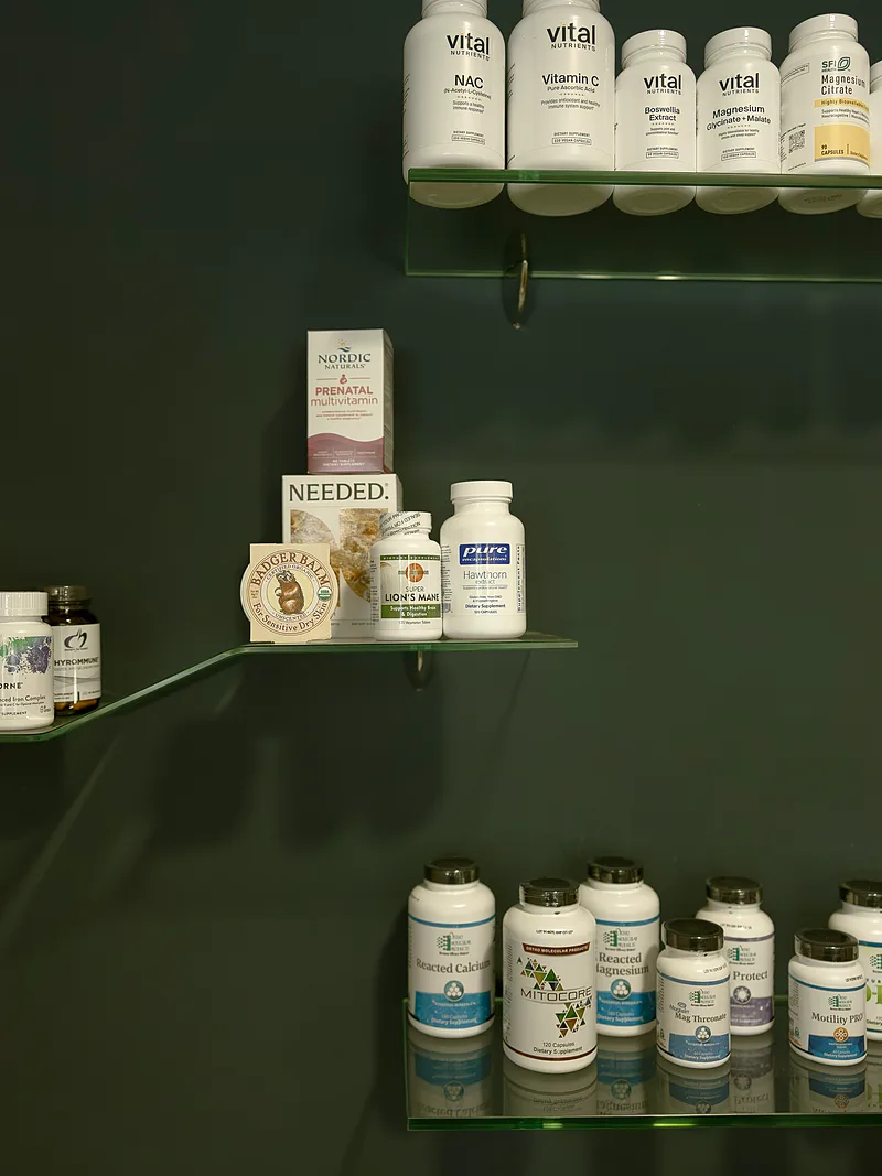 Supplement display shelves at Jackson Chiropractic