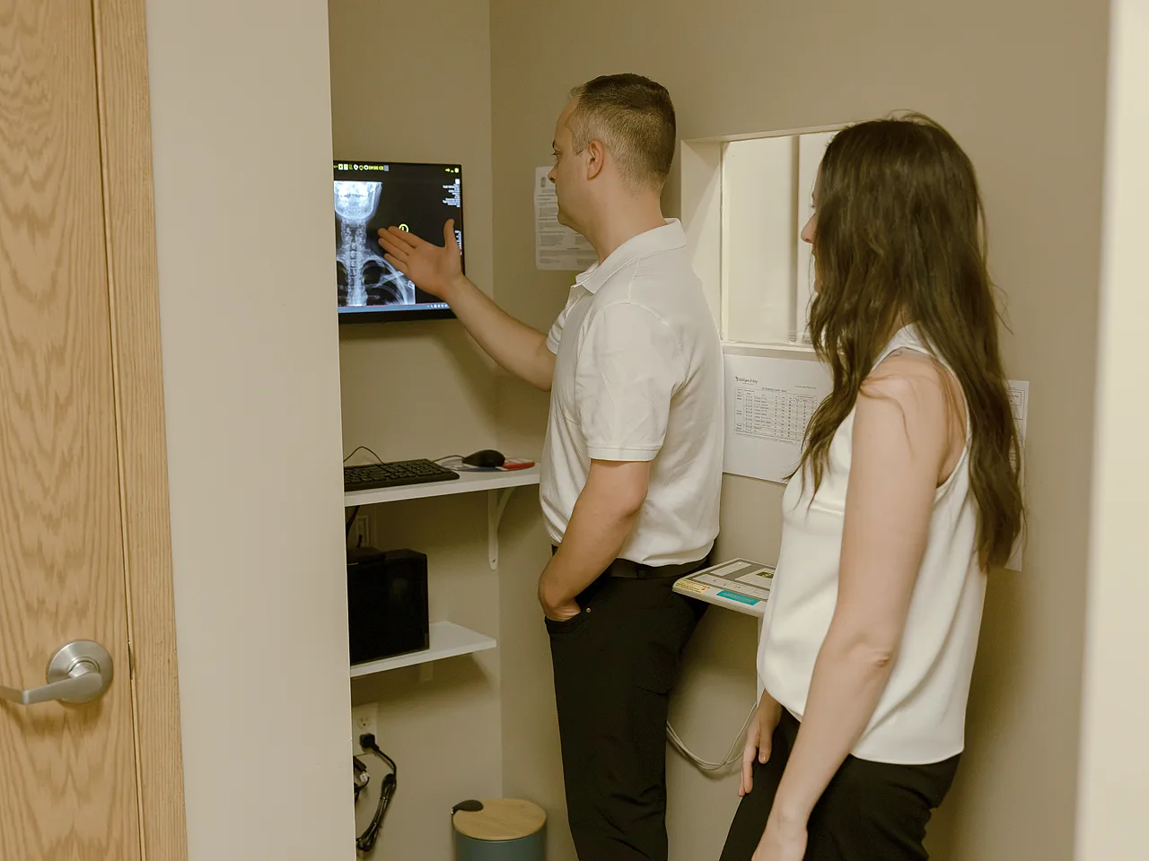Dr. David reviewing digital X-ray results with a patient